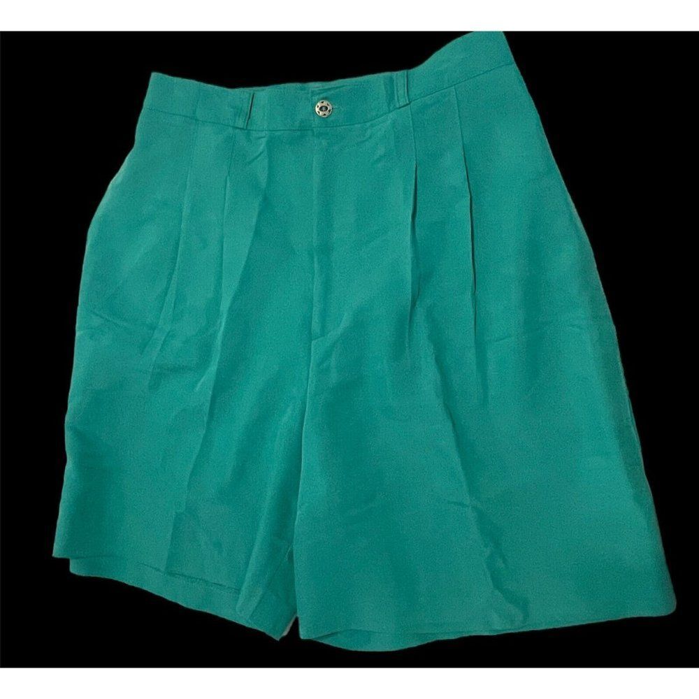 Vintage 80s Marcia womans sz 8 teal Pleated high waisted Shorts 7”L USA